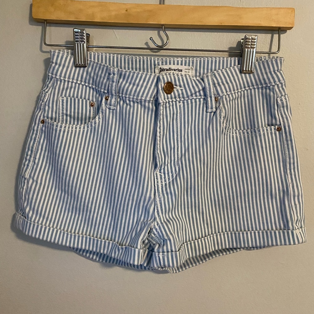 Blue and white strip high waisted Jean short